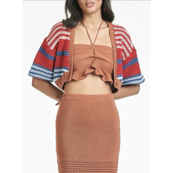 NWT Sachin Babi Stripe Crochet Knit “Penny” Crop Cardigan Sweater Size M - Picture 1 of 9